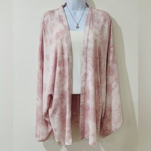 SIM&SAM | Boho Tie-Dye Open Front Kimono | Pink and White | Women’s S/M | NWOT